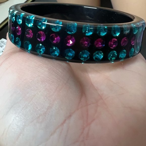 Rhinestone bangle bracelet resin epoxy inclusion bling pink blue black y2k chunk - Picture 6 of 6